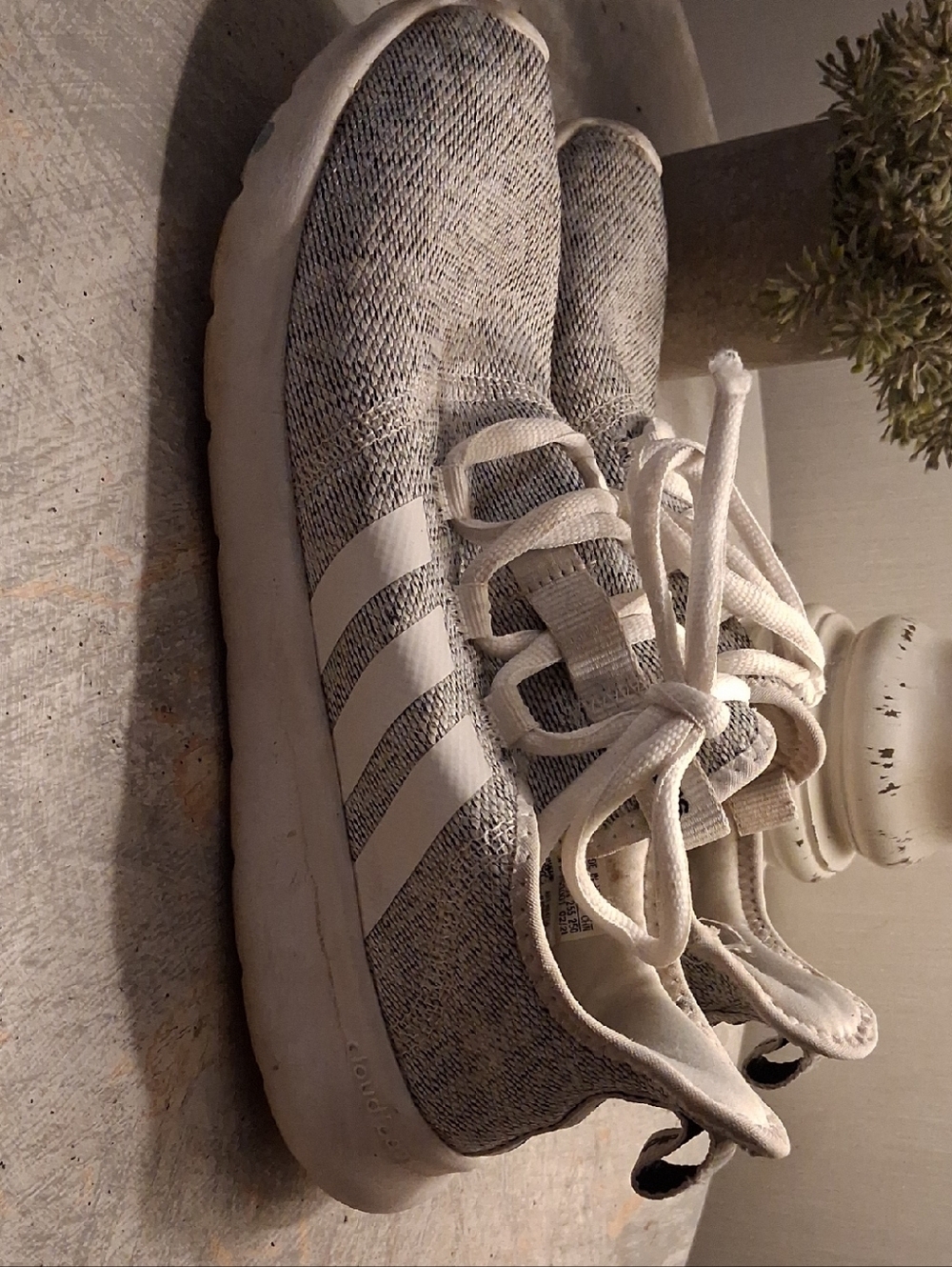 adidas Women’s Grey Knit Sneakers with White Stripes